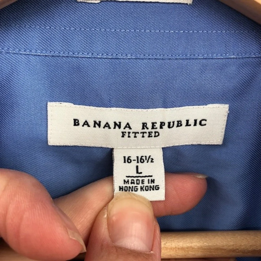 BANANA REPUBLIC Cotton Long-Sleeve Button up dress Shirt Blue L 16-16 1/2 Fitted
